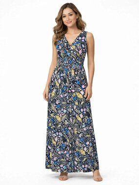 Nina Leonard Sleeveless Abstract Floral Maxi Dress Multicolor Summer Sm Resort